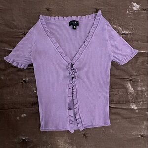 Purple Ruffled Short Sleeve Cardigan